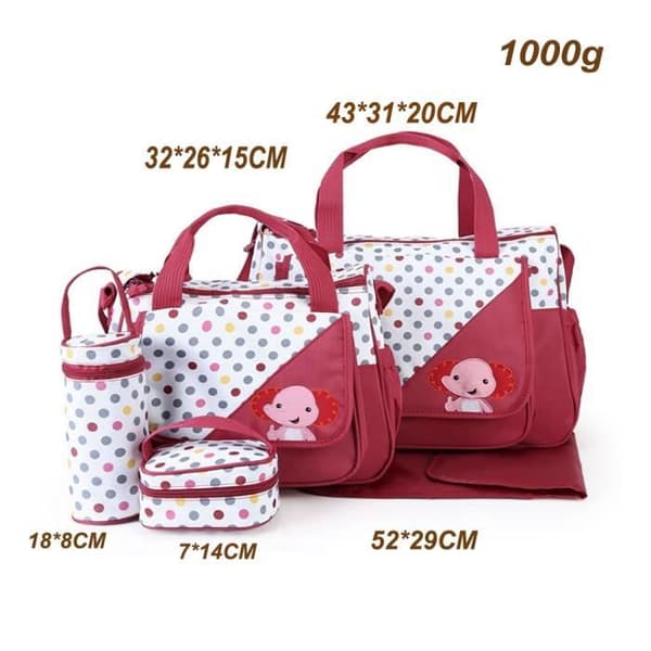 Set med 5 st Baby Mom Change Handbag for Travel Walking-röd