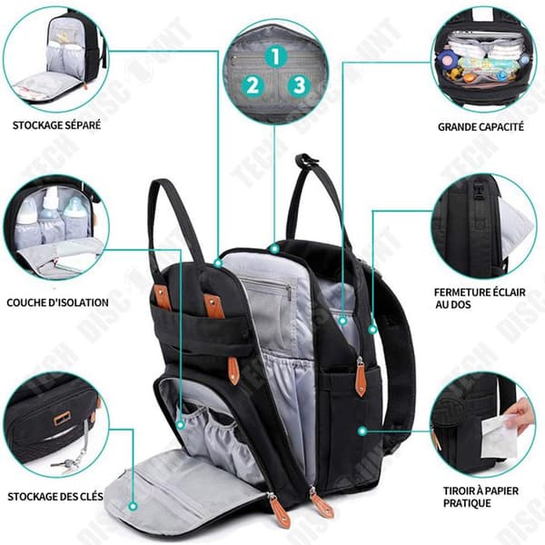 TD Diaper Backpack Skötväska med bärbar skötunderlägg Napphållare och barnvagnsremmar Multifunktionell resväska