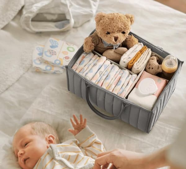 Multifunktionel baby ble opbevaringskurv, åndbar vandafvisende stor kapacitet, perfekt til hjemmebrug og rejser