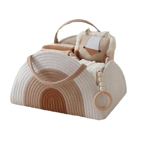 Lollanda bleopbevaringstaske til baby – bærbar multifunktionel vævet opbevaringskurv, holdbar, stilfuld og praktisk Brun 37*27*22cm