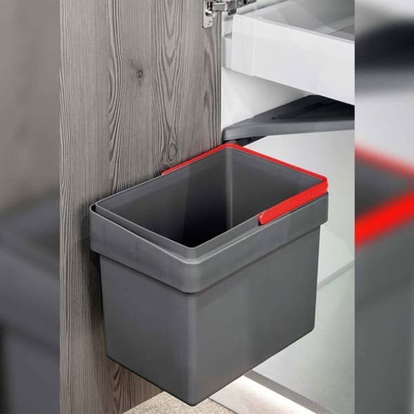 Emuca återvinningskärl för dörrmontering och 15 liters behållare, antracitgrå plast.