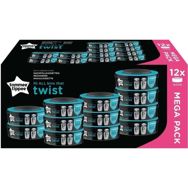 Tommee Tippee blöja Bin Refills för Twist &amp; Click och Sangenic TEC, 12-pack