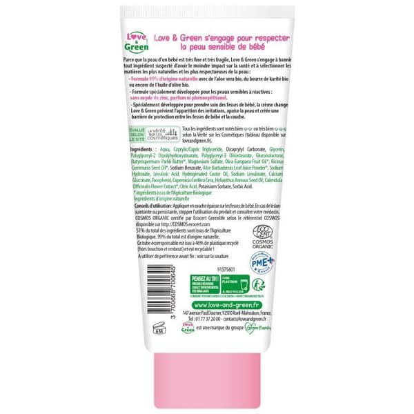 LOVE & GREEN Organisk blöjbyteskräm utan zinkoxid - 100 ml
