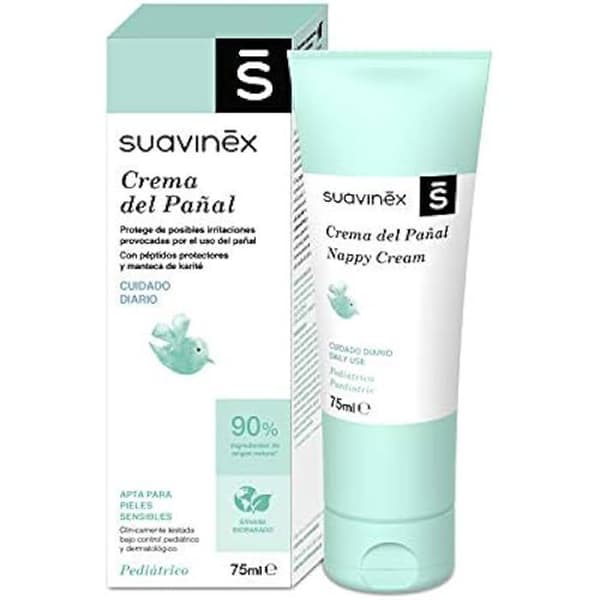 Suavinex, Blöjkräm för bebisar, 75 ml, Lämplig för känslig hud, 90 % ingredienser av naturligt ursprung, Blöjkräm
