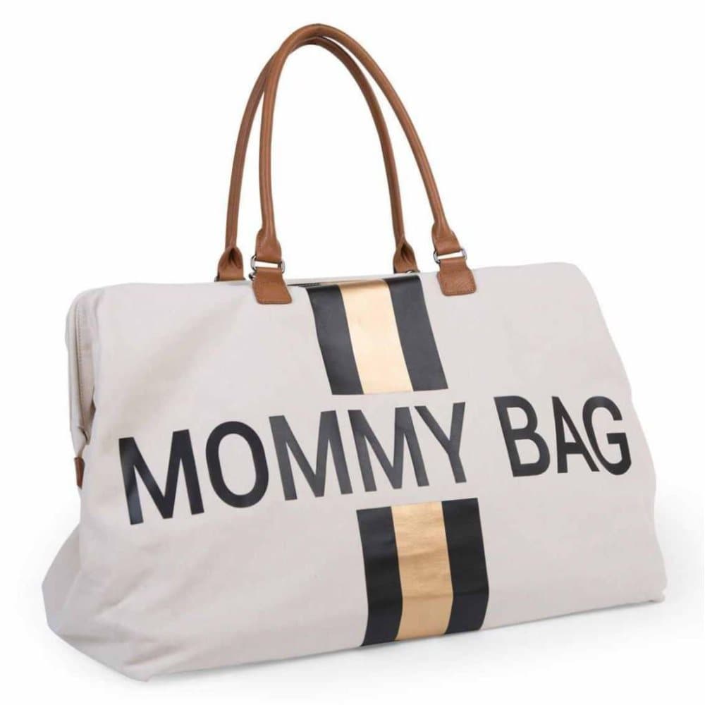 CHILDHOME Bleieveske Mommy Bag lerret gråhvit og gull