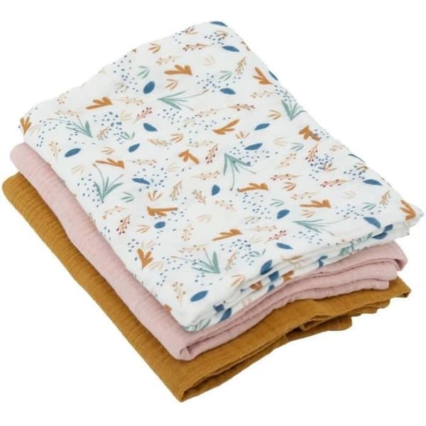 Set med 3 bambudukar - DOMIVA - 1 tryckt + 2 enfärgade - Karamellrosa - 60x60 cm