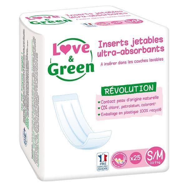 Love &amp; Green Baby Change engångsinlägg för tvättbar blöja storlek S/M 25 enheter