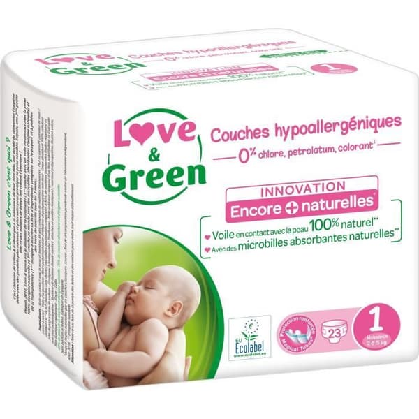 Love & Green födelsekit - 1 paket T1 + 1 paket våtservetter + 1 Bio-liniment + 1 set med 24 stegkort