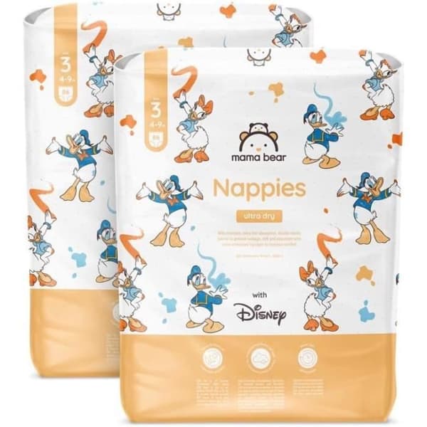 Mama Bear Disney Soffor Bebis Ultra Absorberande, Storlek 3 4-9 kg, Vit, 172 Stycken 2 paket om 86