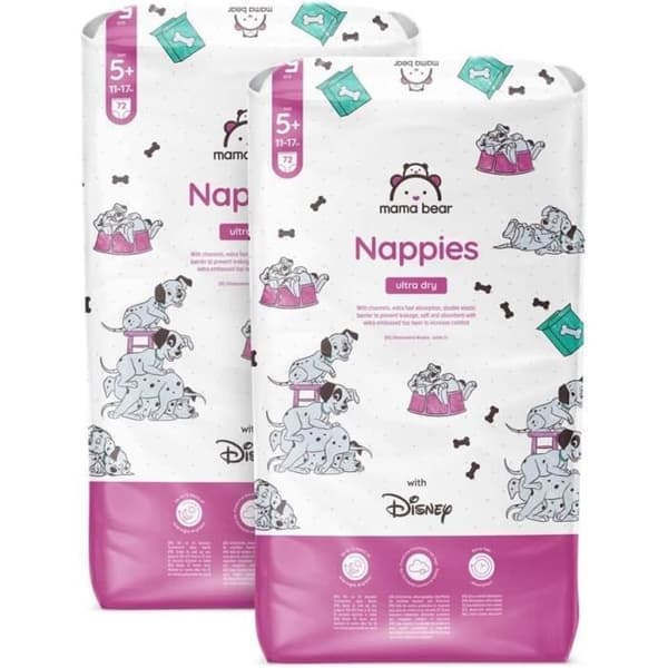 Mama Bear Disney Bäddskydd Ultra Absorbent, Storlek 5+ 11-17 kg, Vit, 144 Stycken 2 paket om 72 - MÅNADSPAKET
