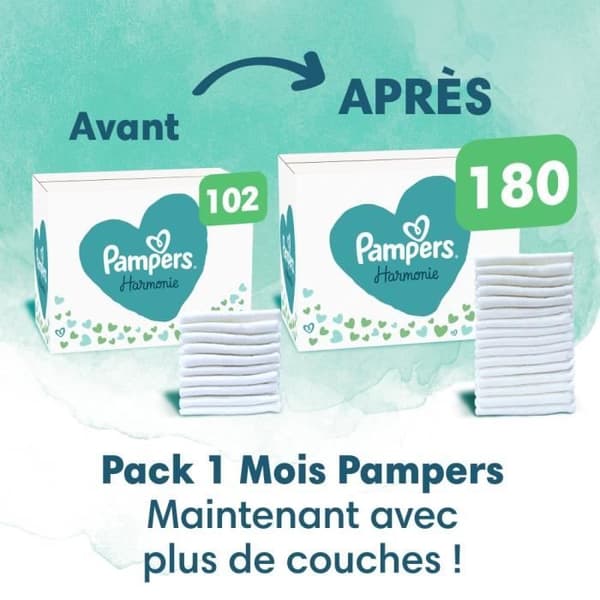 Pampers Harmony blöjor storlek 1, 180 blöjor, 2 kg - 5 kg 1 månadsförpackning