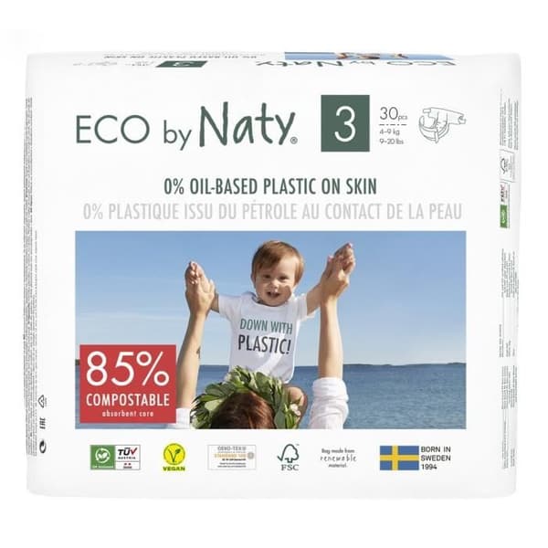 NATY Ekologiska blöjor T3 Midi x 30 - Vit