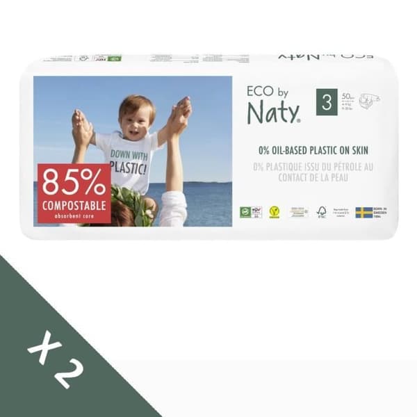 NATY - Set med 2 paket blöjor Storlek 3 Midi 4-9 kg 100st