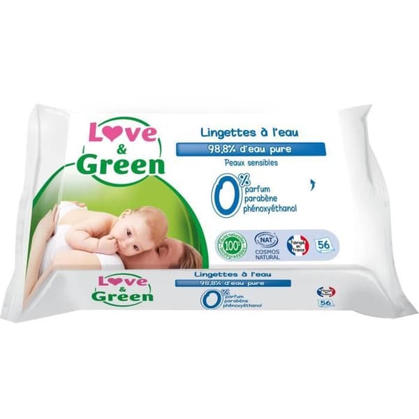 Love & Green födelsekit - 1 paket T1 + 1 paket våtservetter + 1 Bio-liniment + 1 set med 24 stegkort