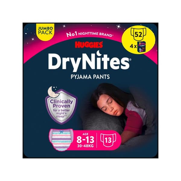 DryNites Nattblöja för Flickor 8-15 År 27-57 kg (4x13)