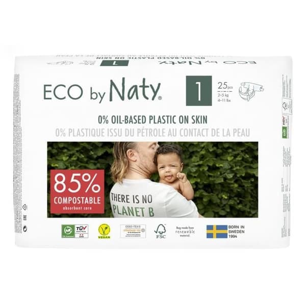 NATY Blöjor - Storlek 1 Nyfödd 2-5 kg - Set med 4 förpackningar - 100st