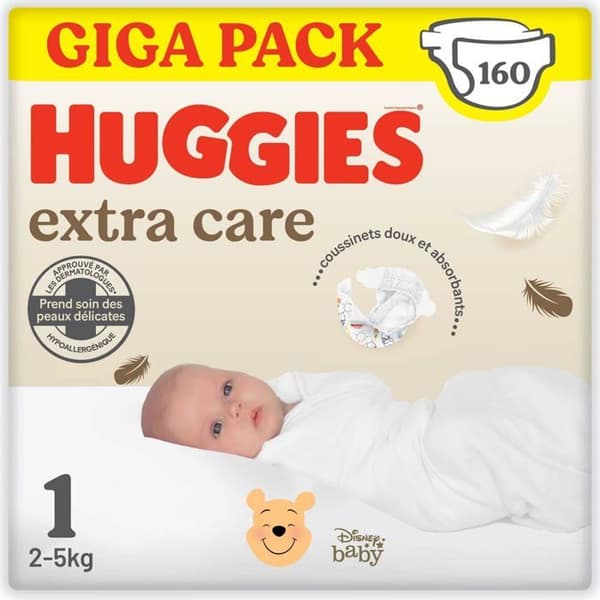 Huggies - 2567021 - Extra Care Baby storlek 2 (3-6 kg), 4 förpackningar med 40 blöjor, färglös, storlek 2