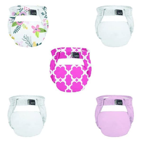 Tvättbar blöja - tvättbar träningsblöja Domiva - 1300671 - Set med 5 olika tvättbara blöjor 0-4 kg Blomma