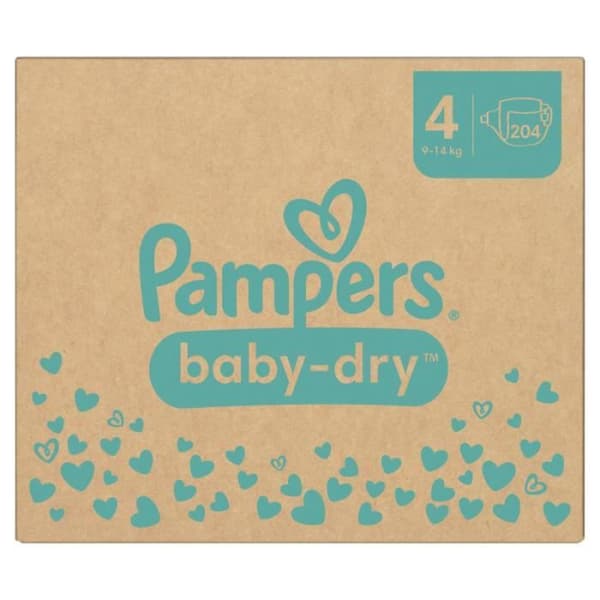 Pampers Baby-Dry blöjor storlek 4 - 204 blöjor - 9 kg till 14 kg