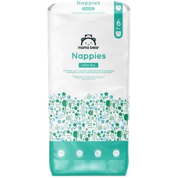 Mama Bear Marque - 140 ultraabsorberande babyblöjor - Storlek 6 (15+ kg) - Ny version - 5400606983434