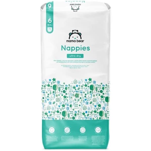 Mama Bear Marque - 140 ultraabsorberande babyblöjor - Storlek 6 (15+ kg) - Ny version - 5400606983434