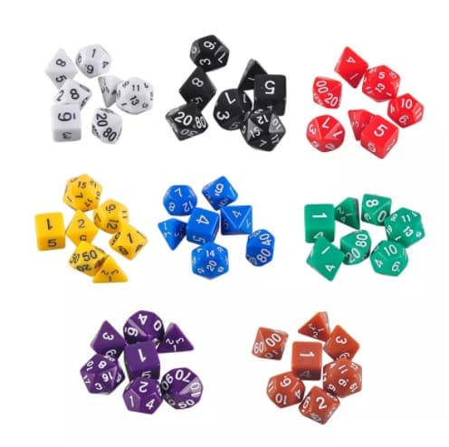 7-pack terninger til Dungeons and Dragon og andre spil (Hvid)