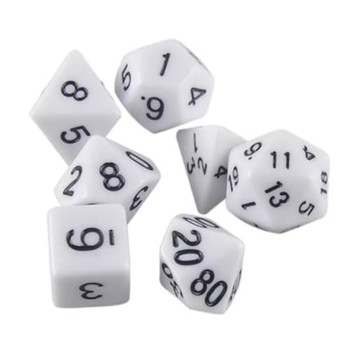 7 kpl noppia Dungeons and Dragons peliin (Valkoinen)