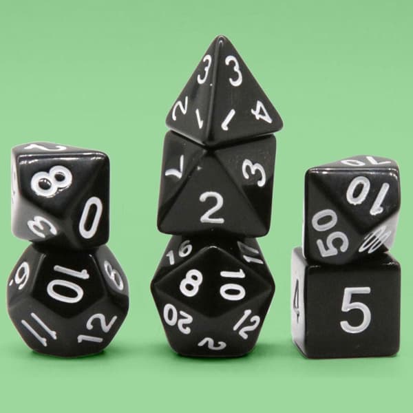 7-pakning terninger til Dungeons and Dragons (Svart)