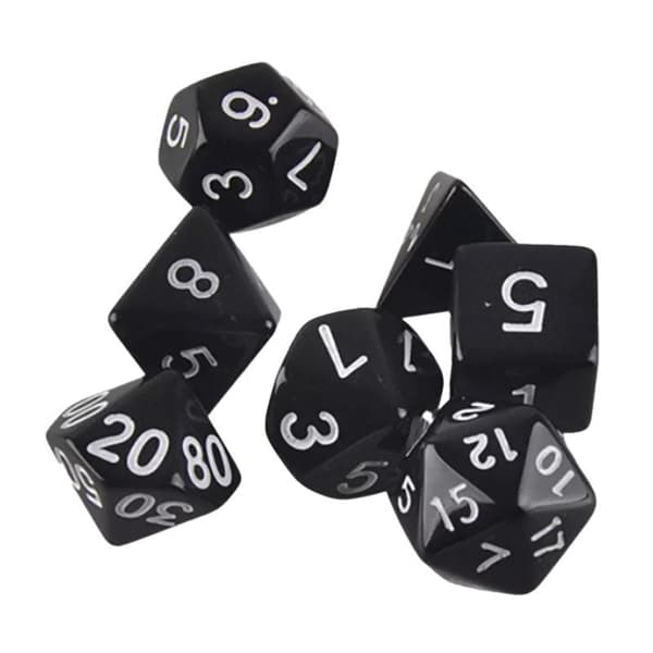 7 kpl noppia Dungeons and Dragons peliin (Musta)
