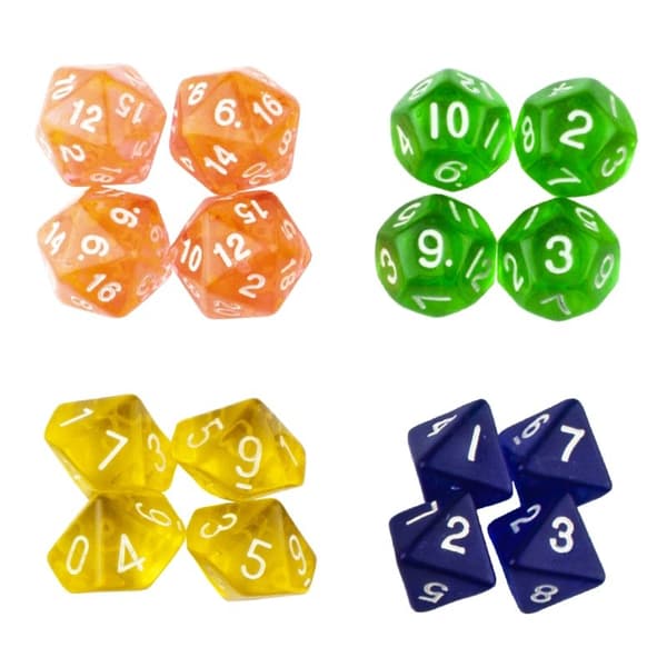 16-pakning med terninger til Dungeons and Dragons