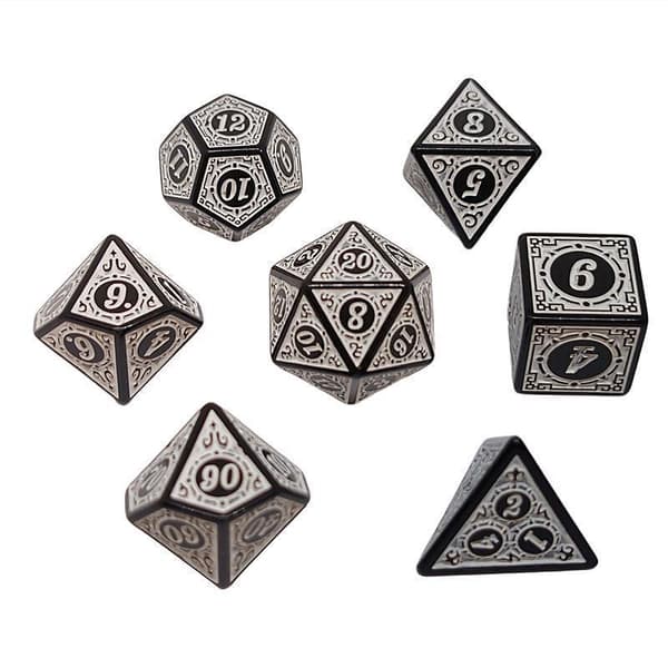 7x Tärningar till Dungeons & Dragons (DnD) - Vit/Svart