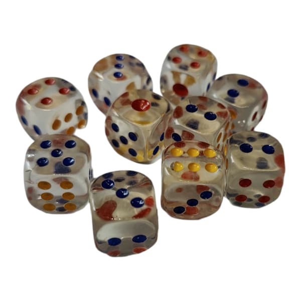 10 genomskinliga tärningar 16mm till Tärningsspel, lättrullade