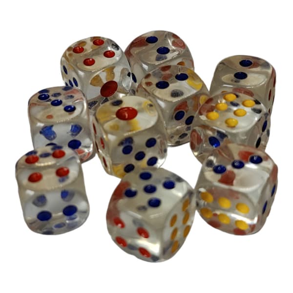 10 genomskinliga tärningar 16mm till Tärningsspel, lättrullade