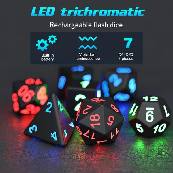 7 stk/sæt LED-lysende terningpolyhedron terningespil Festterninger
