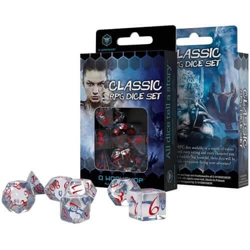 Q Workshop Classic RPG Transparent Röda Alv Tärningar Set om 7