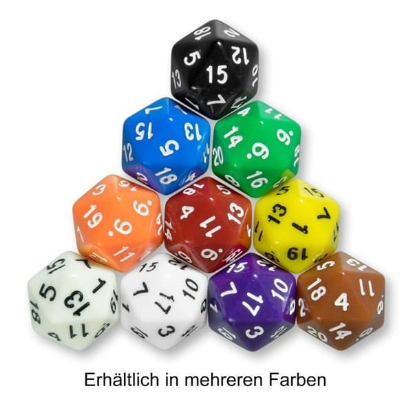 Des - spel av Shibby - dikromatisk - Set med 10 polyedriska W20-tärningar för rollspel och brädspel (Vit)