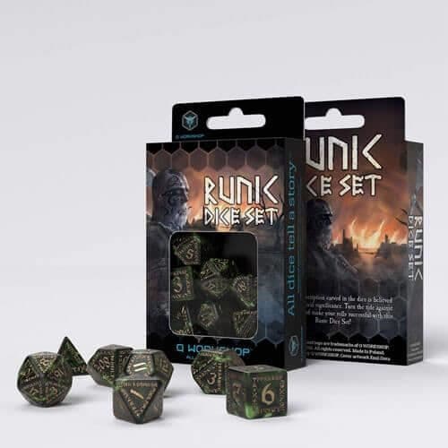 Q Workshop Runic Bottle Grön och Guld Tärning Set med 7
