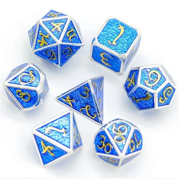 A Role Playing Dice Set Metallic - Silver Blue ( Cloud Dragon )
