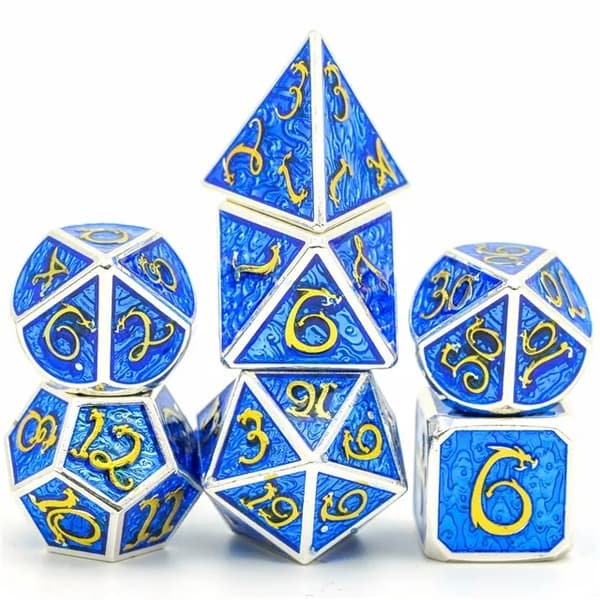 A Role Playing Dice Set Metallic - Silver Blue ( Cloud Dragon )