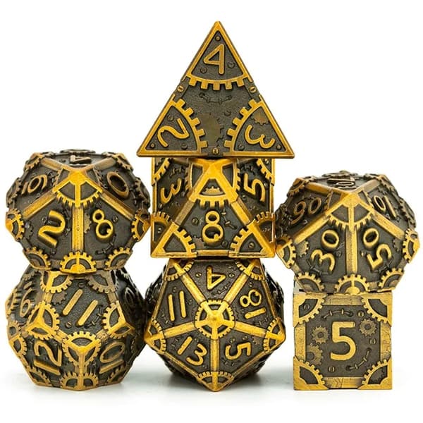 A Role Playing Dice Set Metallic - Steam Punk Brushed Gold