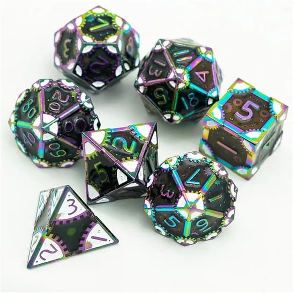 A Role Playing Dice Set Metallic - Steam Punk Rainbow/White