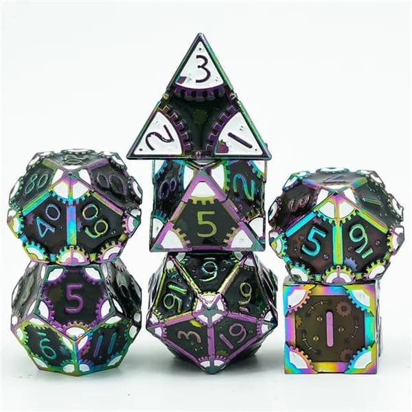 A Role Playing Dice Set Metallic - Steam Punk Rainbow/White