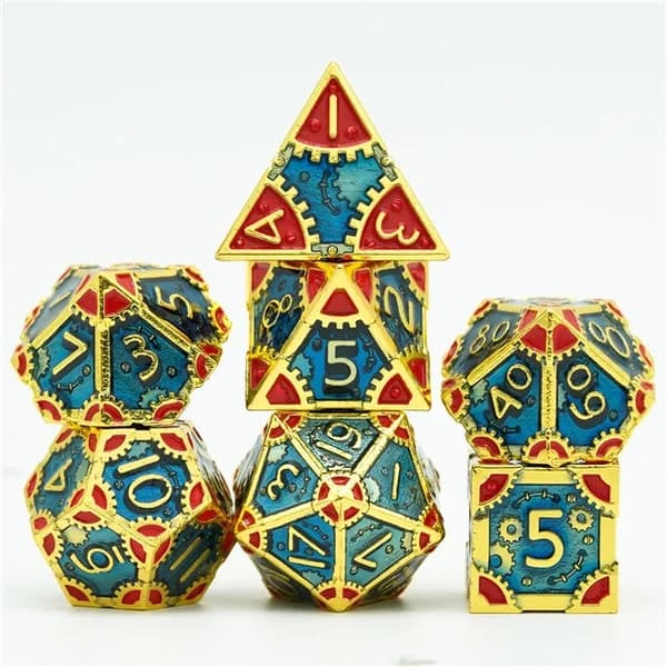 A Role Playing Dice Set Metallic - SteamPunk Blue/Red