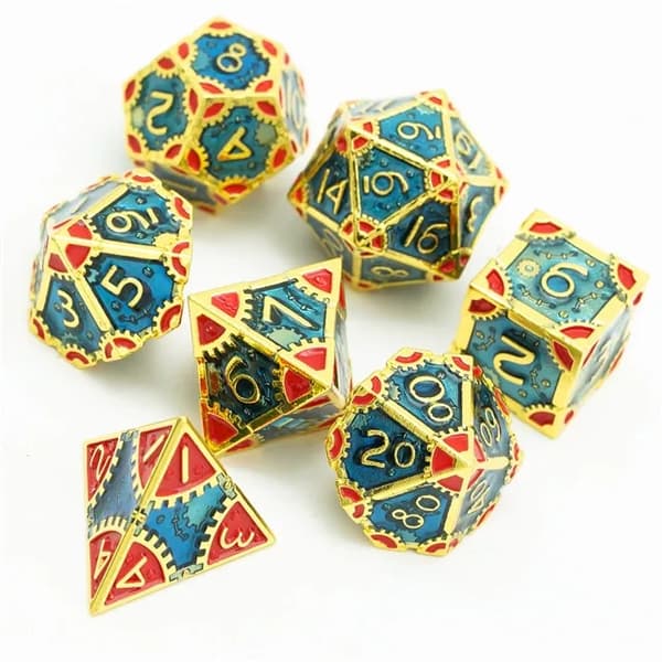 A Role Playing Dice Set Metallic - SteamPunk Blue/Red