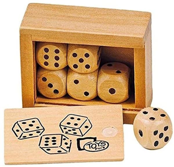 Tärningslåda i trä - Toys Pure - 6 tärningar 1,6 cm - För barn från 3 år och uppåt