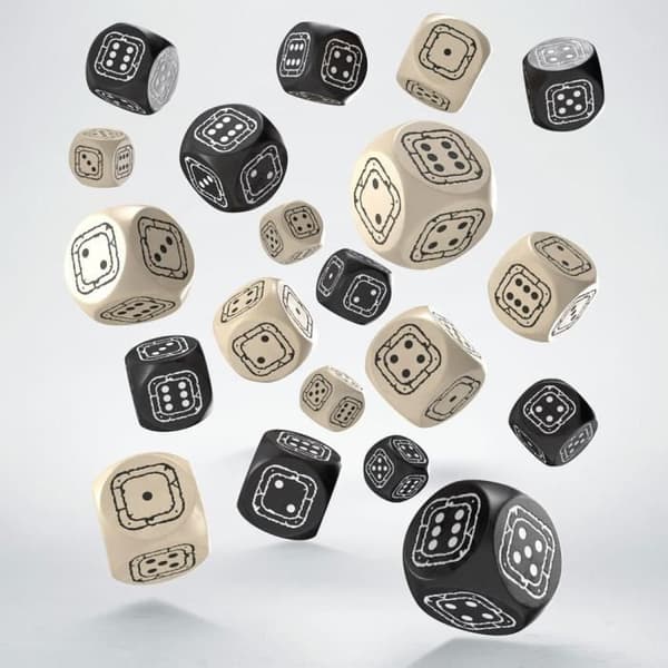 Tärningsspel - Q Workshop - Fortress Compact D6 Pack - Svart och Beige - 20 polyedriska tärningar