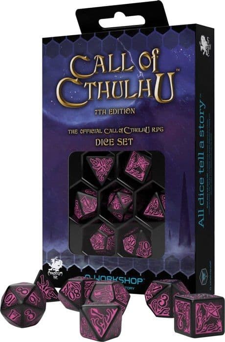 Des - des Q verkstadsspel - SCTR3PQWS - CTR3P - Call of Cthulhu 7:e upplagan tärningsset Svart - Magenta (7)