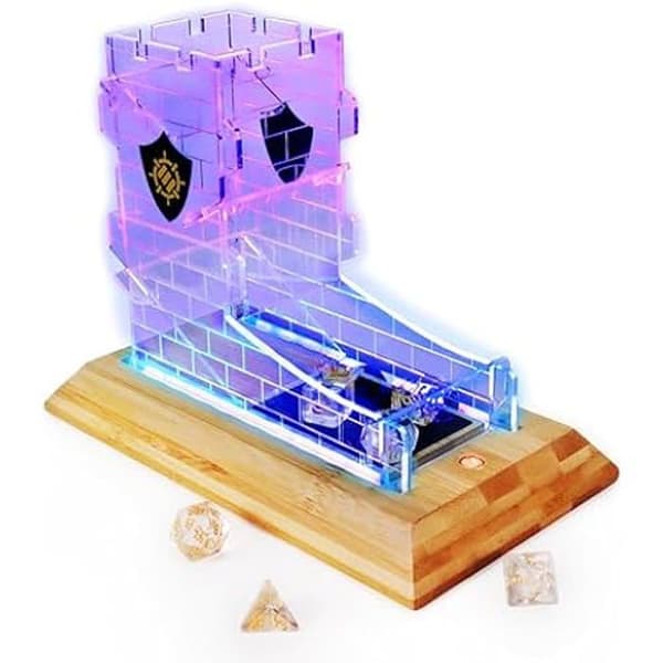 LED-tärningar - ENHANCE - Set med 7 RPG-tärningar - Bambubas - Flerfärgad belysning - Slott-design