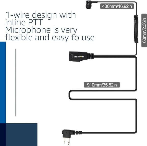 Retevis Over Ear-headset med mikrofon, kompatibel med Motorola HYT etc Tvåvägsradio, 2-stifts headset (2 st)