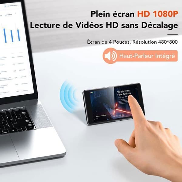 WiFi Bluetooth MP3-spelare, 4" pekskärm, AGPTEKMP3 Android med Spotify, Amazon Music, Högtalare, 1000mAh batteri, FM-radio